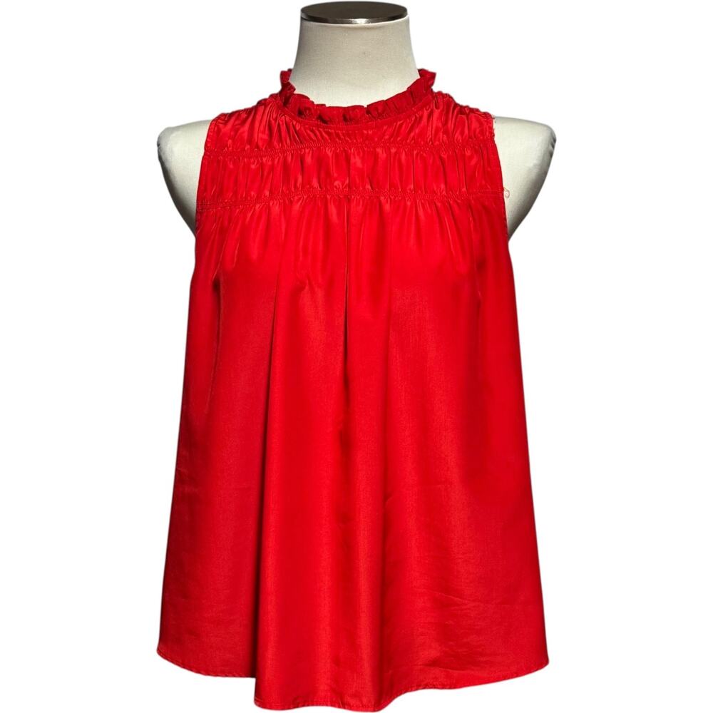 Joie Sleeveless Shirred Blouse Top Red Medium